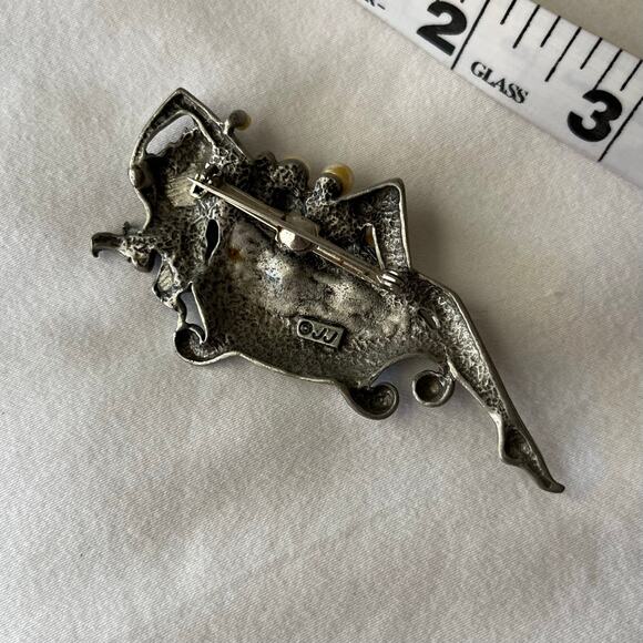Vintage 60s Jonette Jewelry JJ Silver Pearl Bathtub Brooch Pin - Picture 3 of 3